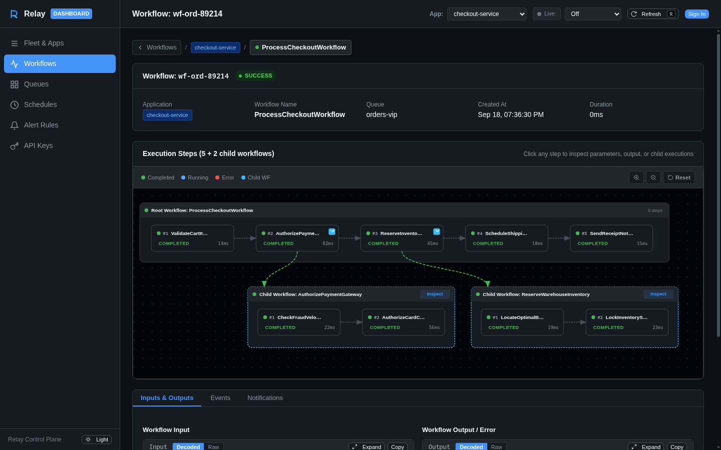 Relay Visual Workflow Family DAG View with cubic bezier curves and child workflows
